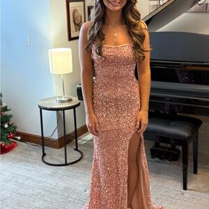 Elegant Pink Sequin Evening Gown